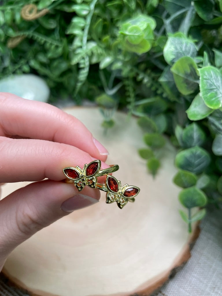 Garnet Butterfly Adjustable Ring