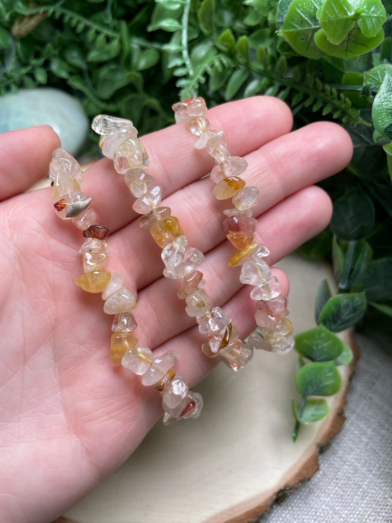 Golden Healer and Fire Quartz Chip Bracelet