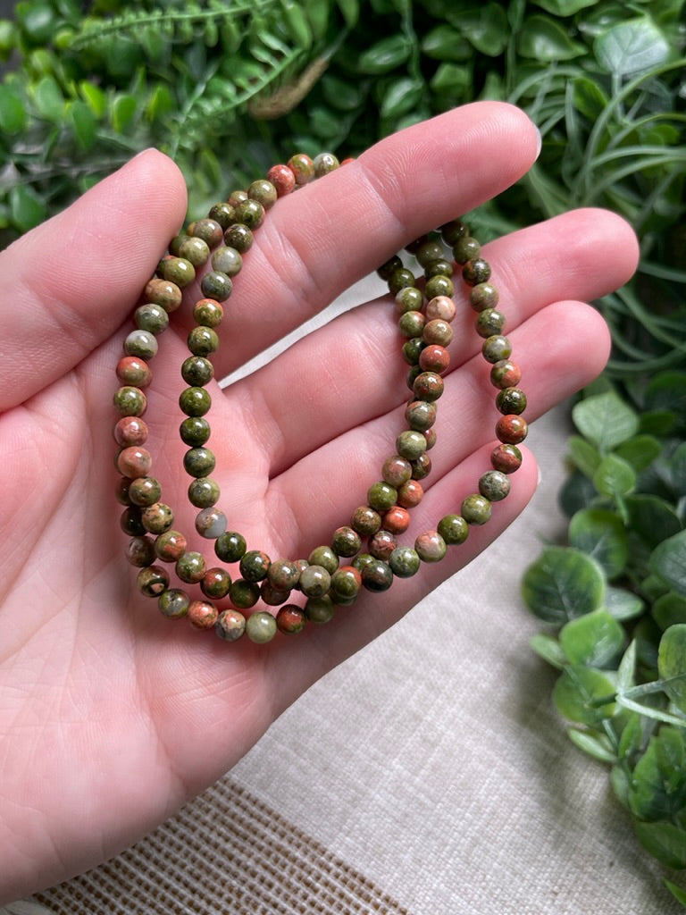 Unakite Jasper 4mm Beaded Bracelet