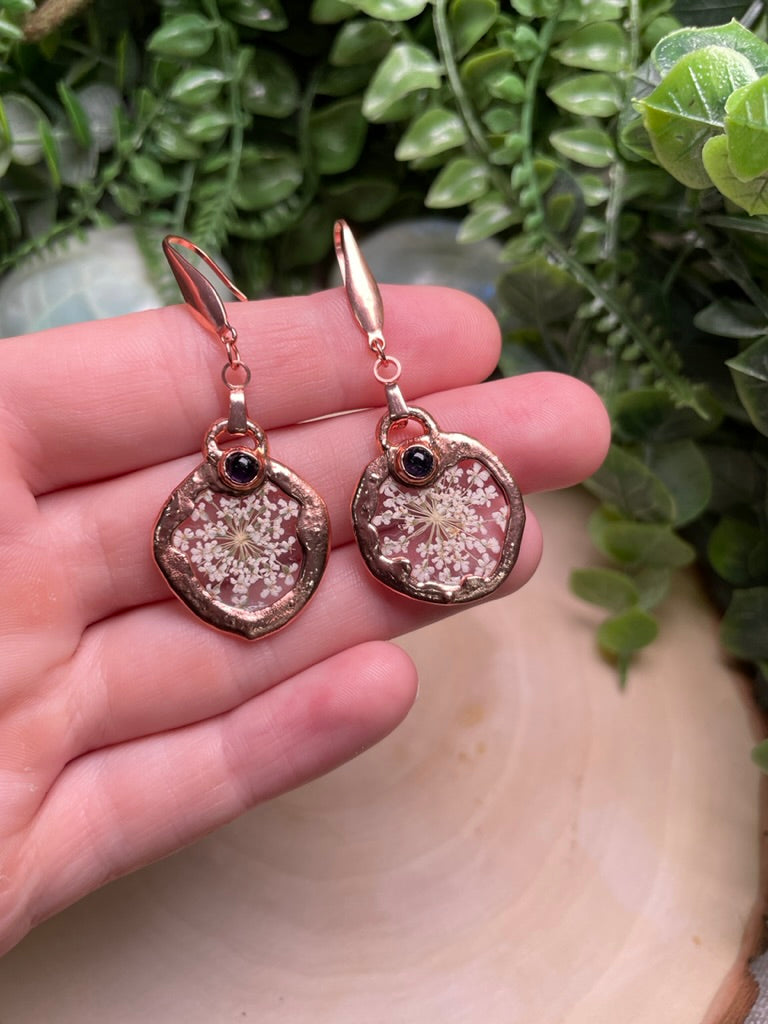 Queen Anne's Lace and Amethyst Earrings