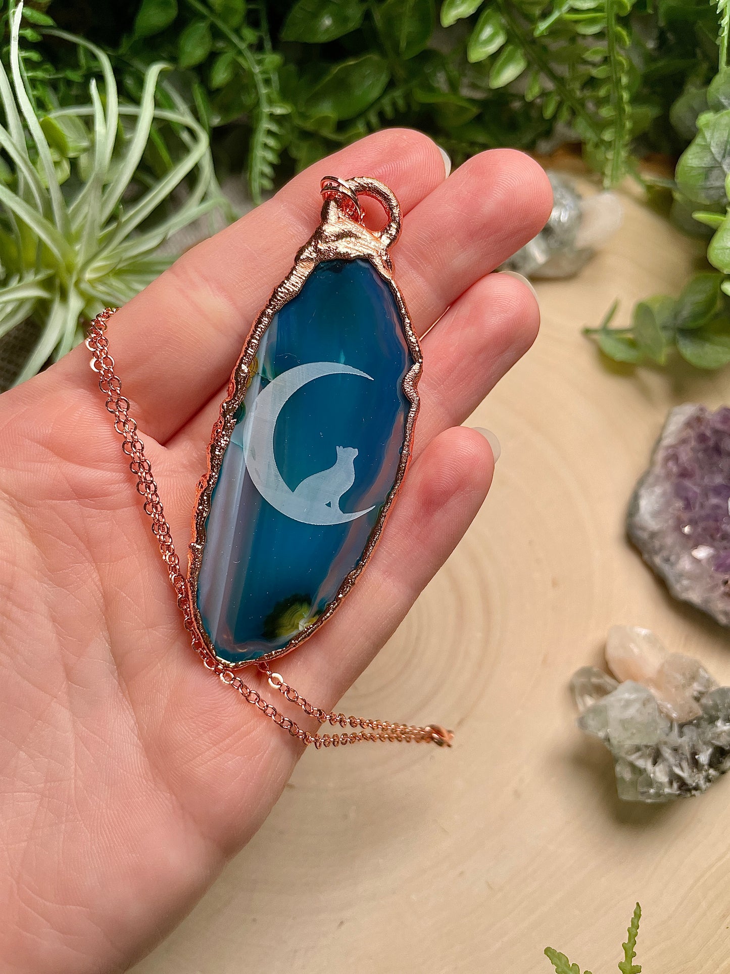 Agate Cat on the Moon Necklace