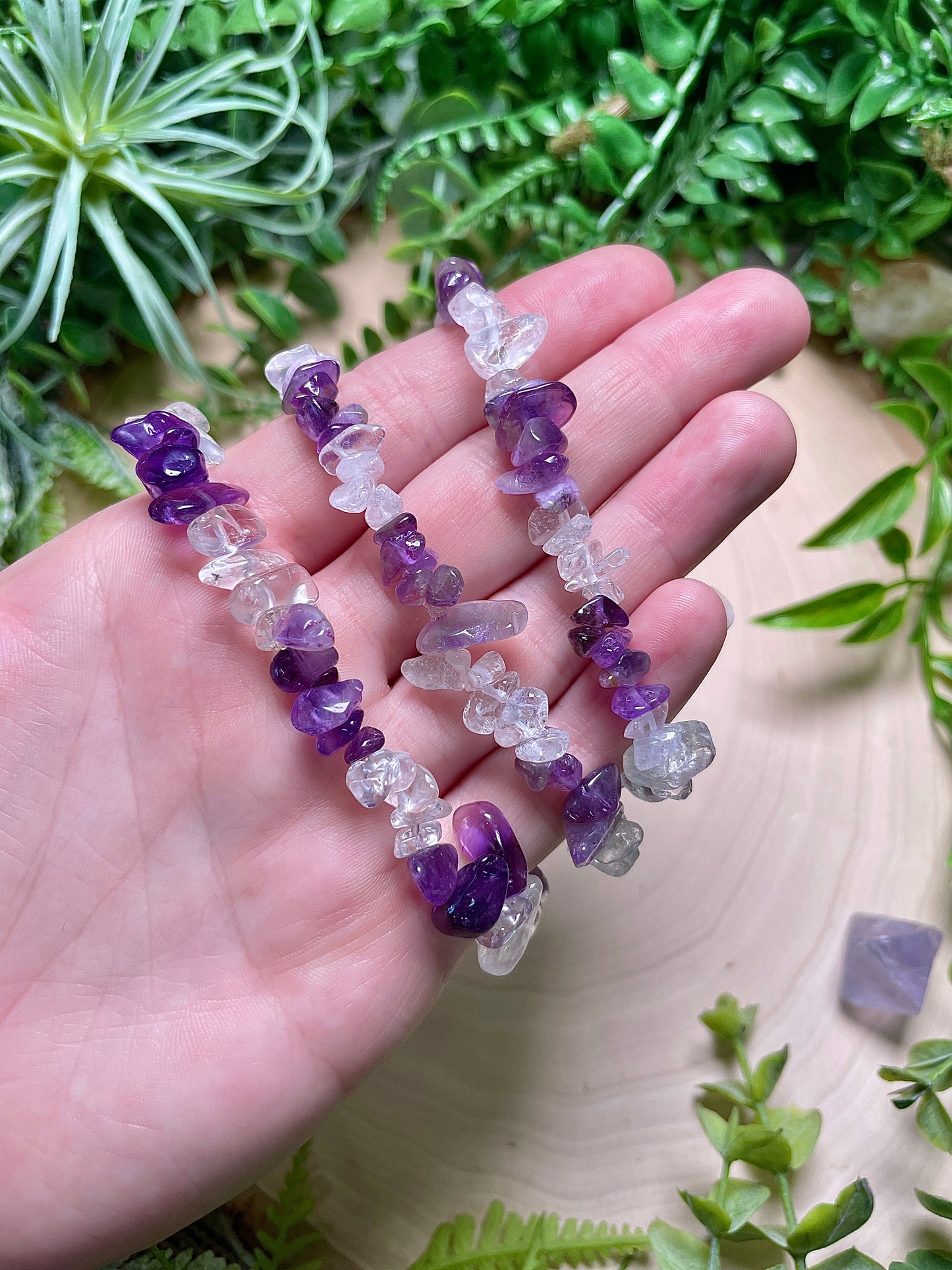Calm and Clarity Chip Bracelet made with Amethyst and Clear Quartz