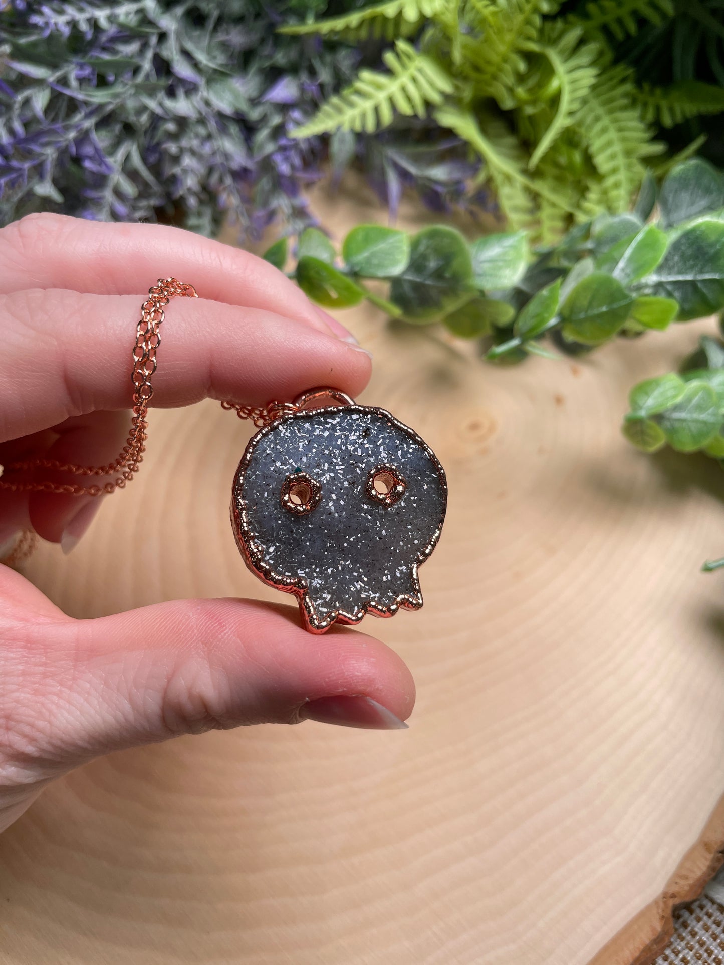 Druzy Amethyst Skull Necklace