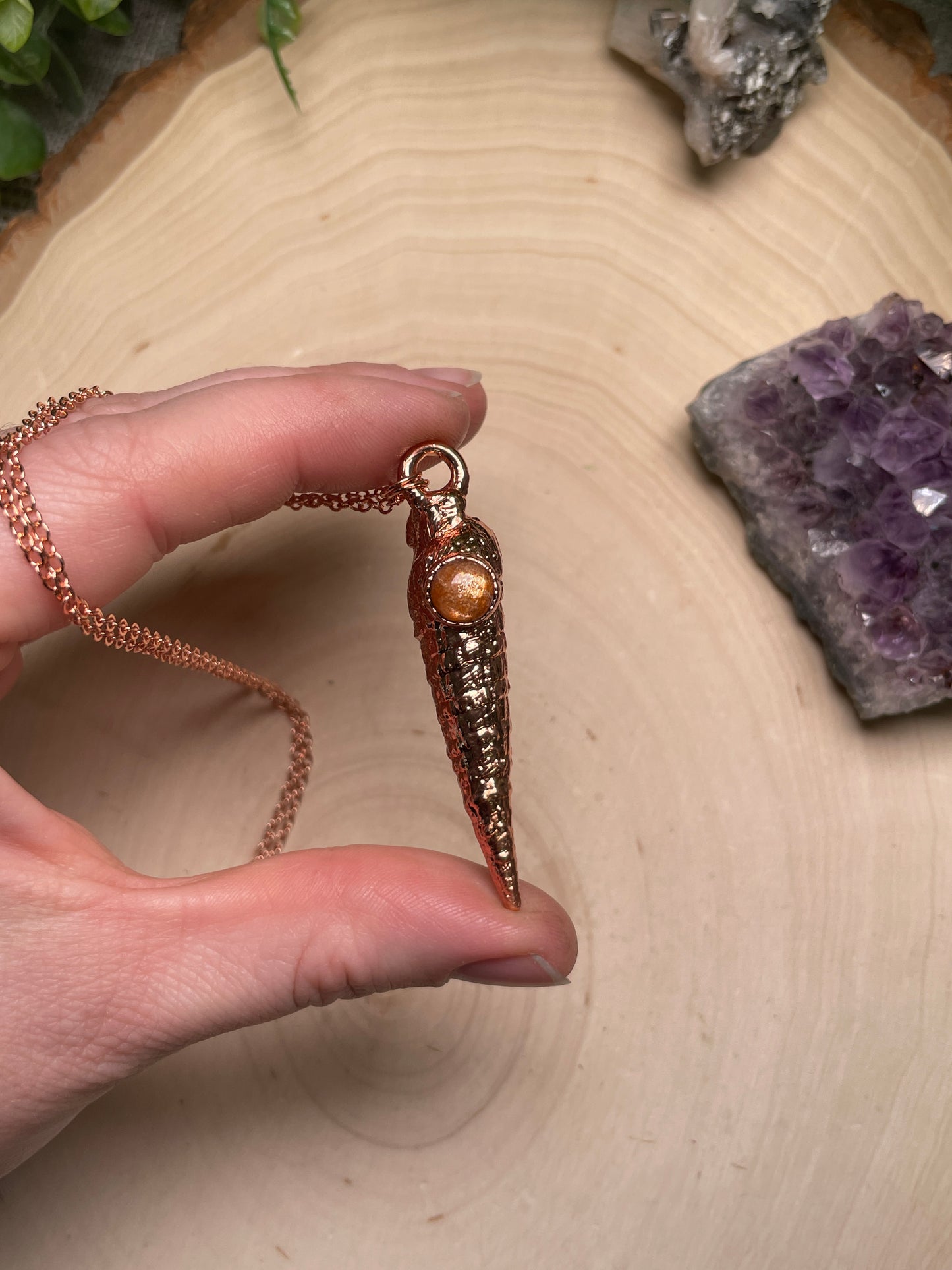 Sunstone Spiral Shell Necklace