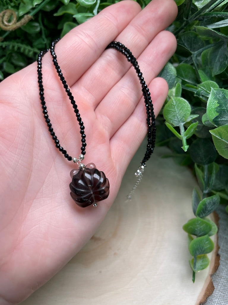 Obsidian and Smoky Quartz Nine Tailed Fox Choker Necklace