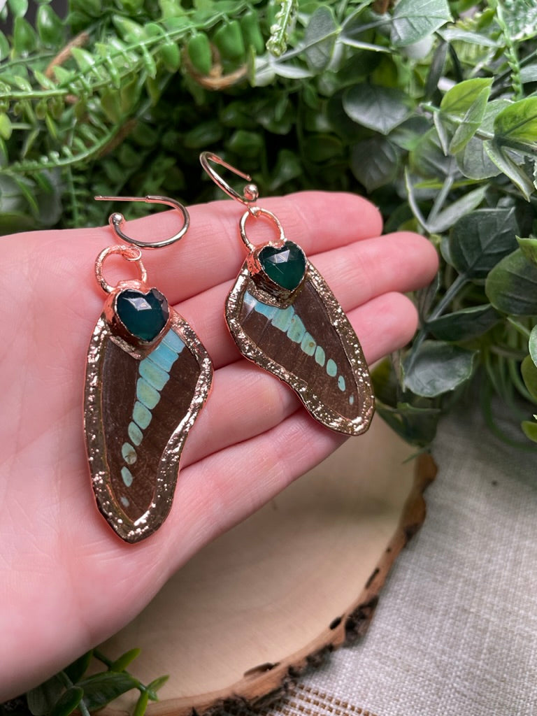 Green Agate Butterfly Wing Earrings