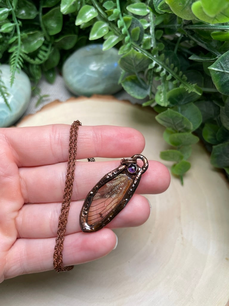 Cicada Wing and Amethyst Necklace