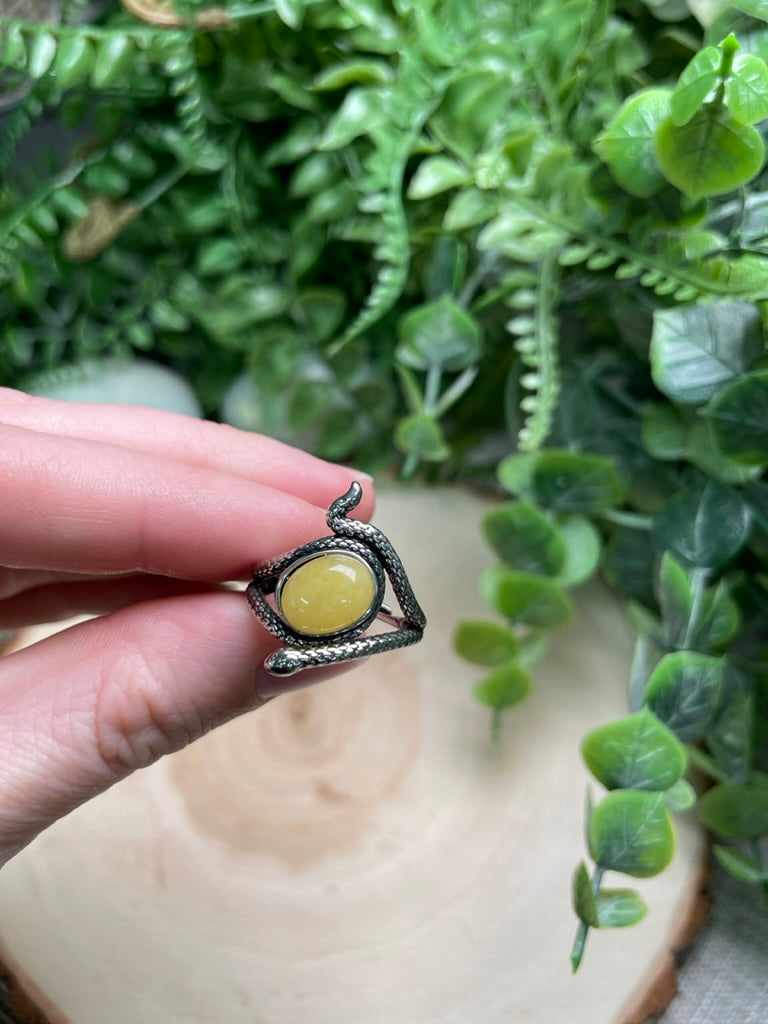 Yellow Agate Snake Adjustable Ring