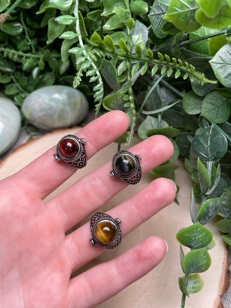 Tigers Eye Locket Adjustable Ring