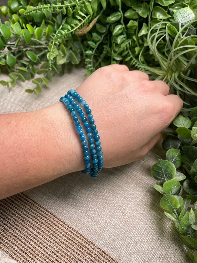 Blue Apatite 4mm Beaded Bracelet