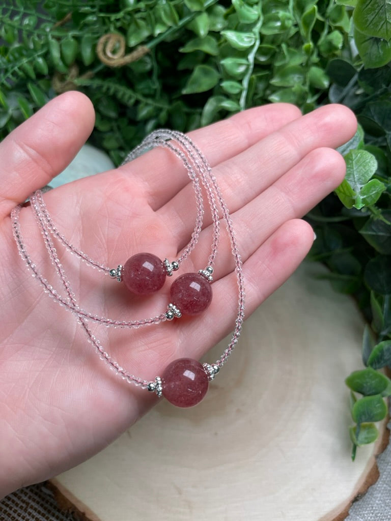 Clear Quartz and Strawberry Quartz Choker Necklace