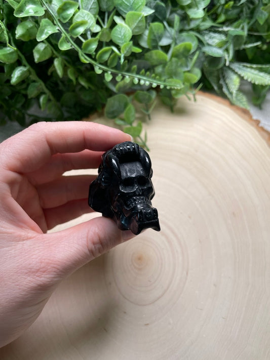 Obsidian Skull with Lion Hide