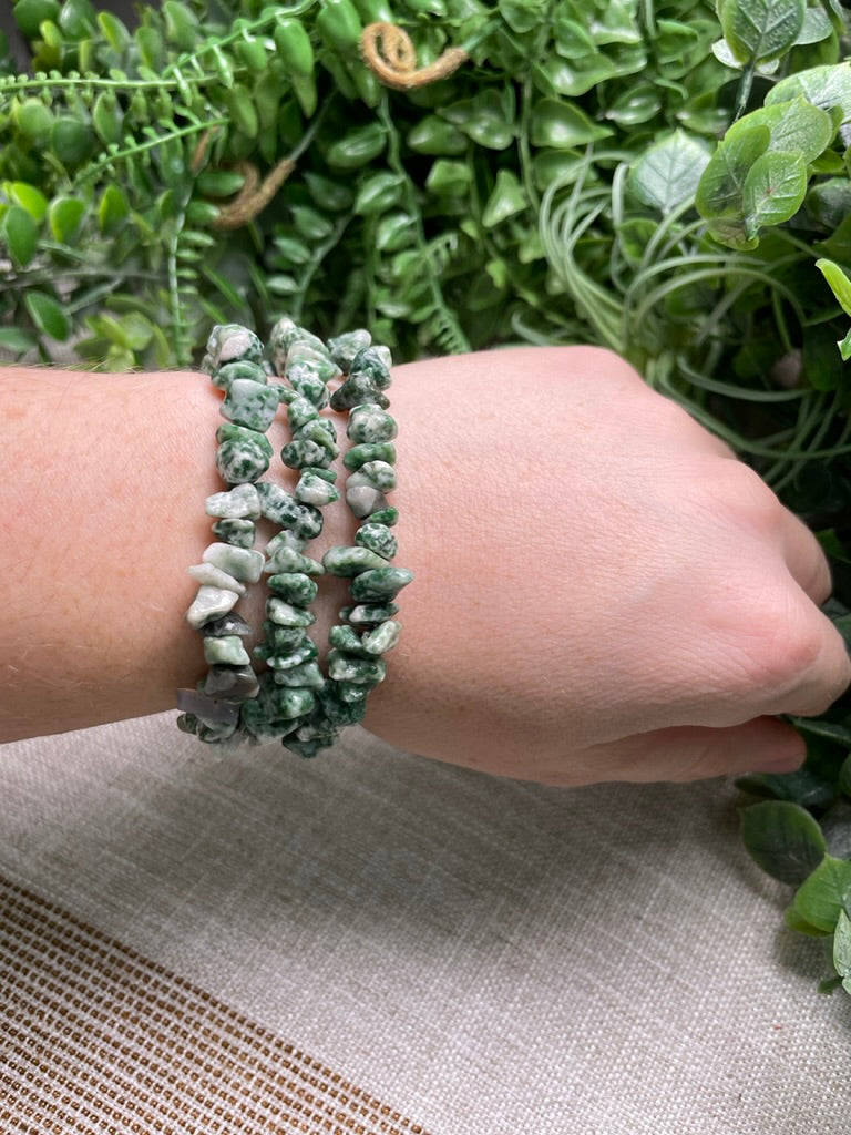 Green Speckled Jasper Chip Bracelet