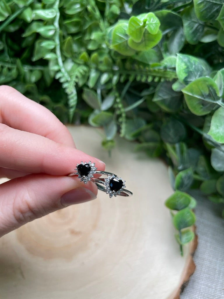 Obsidian Heart Adjustable Ring