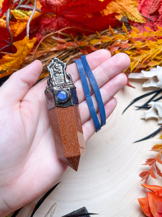 Tombstone, Labradorite, and Goldstone Necklace