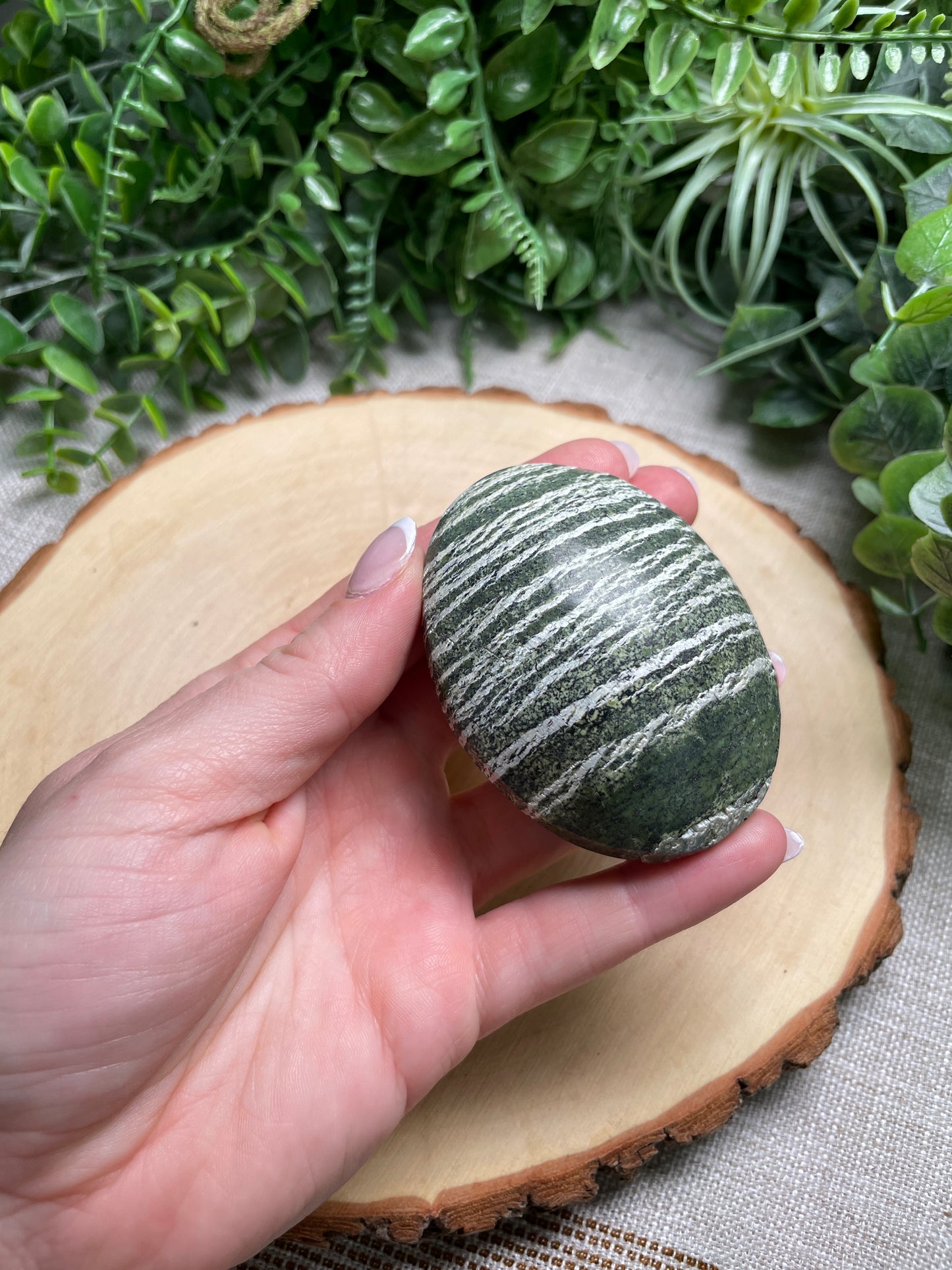 Green Zebra Jasper Palm Stone