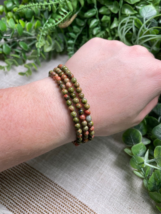 Unakite Jasper 4mm Beaded Bracelet