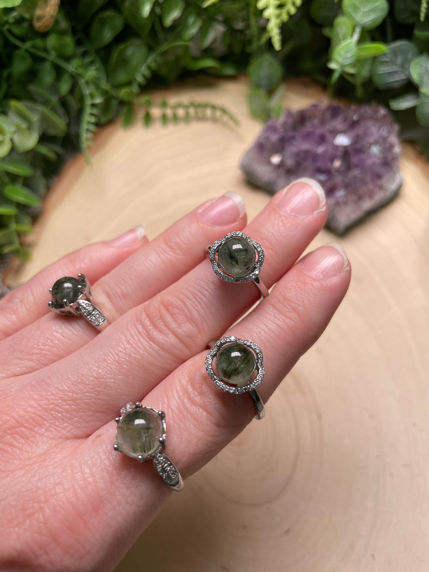 Green Rutile Quartz Adjustable Ring