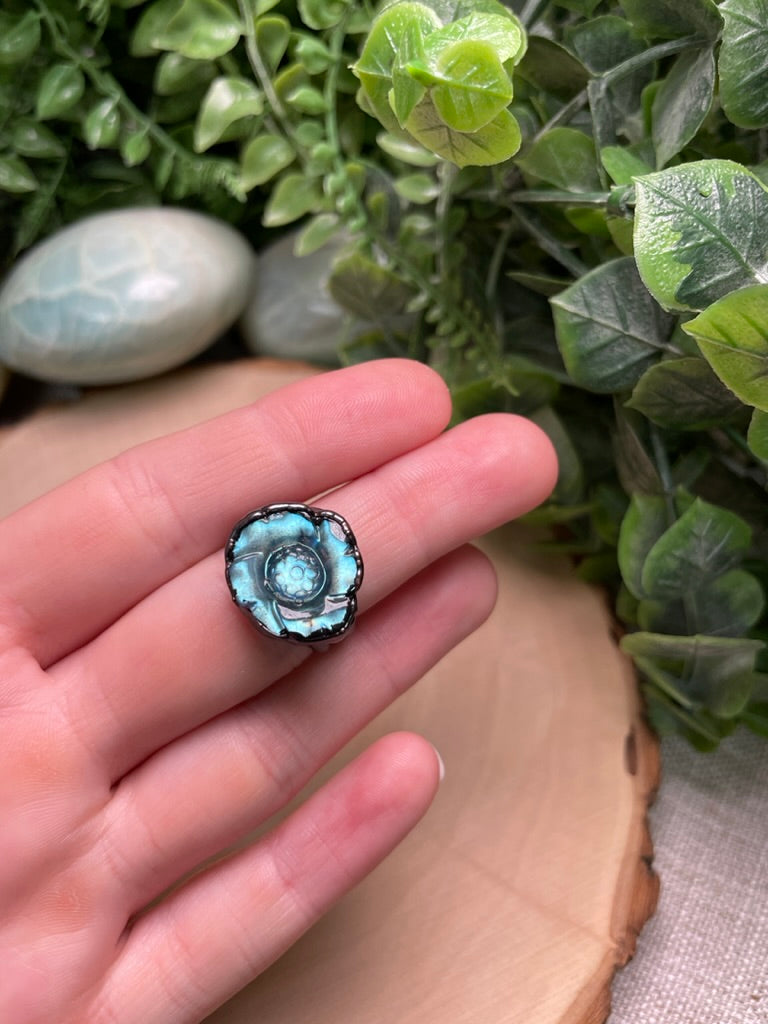 Labradorite Flower Ring Size 5.25