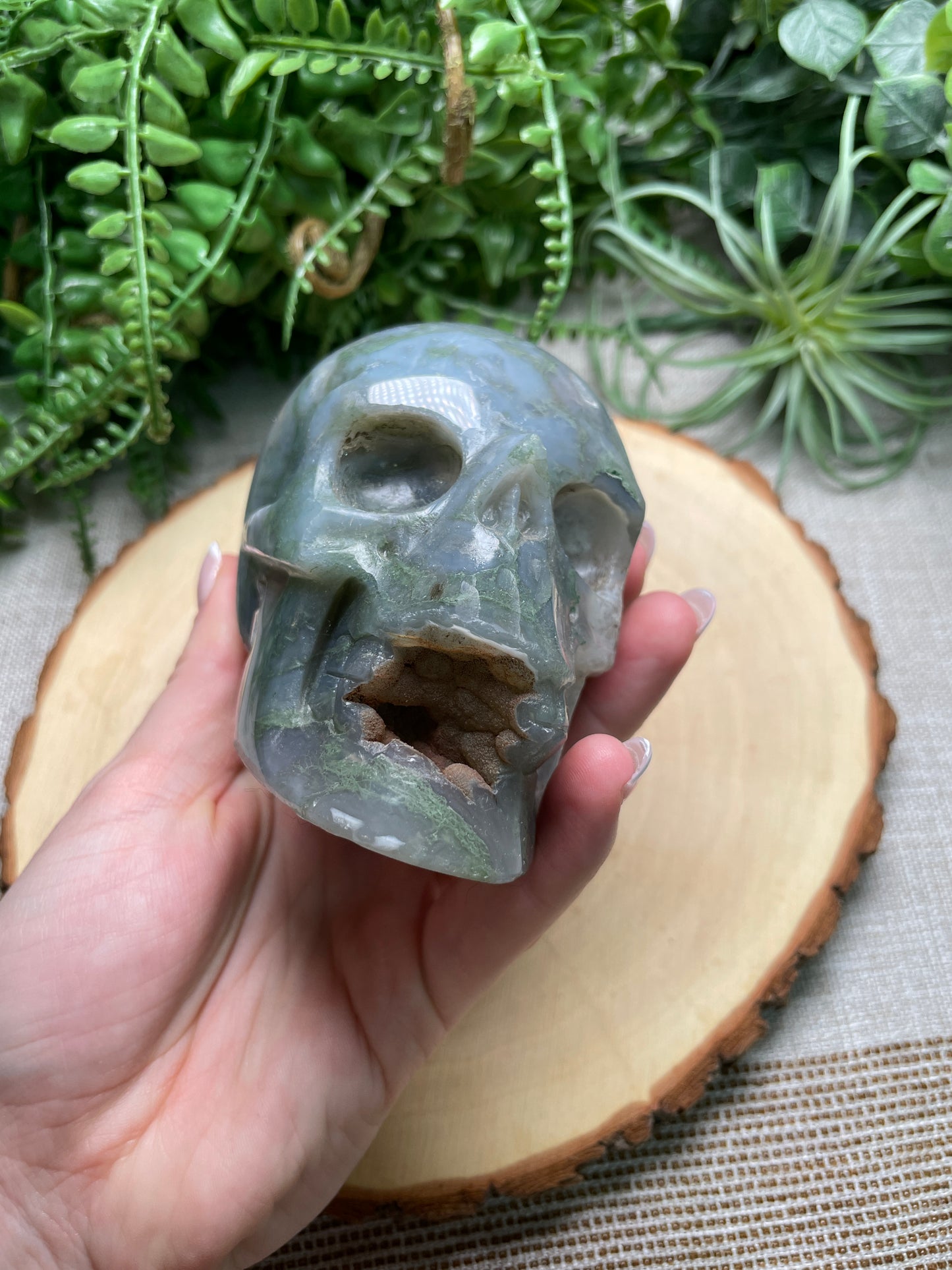 Moss Agate Skull