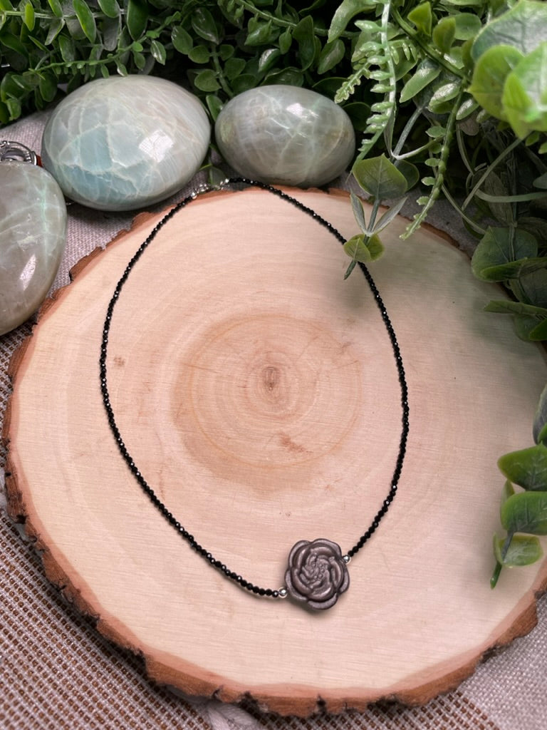 Obsidian Flower Choker Necklace