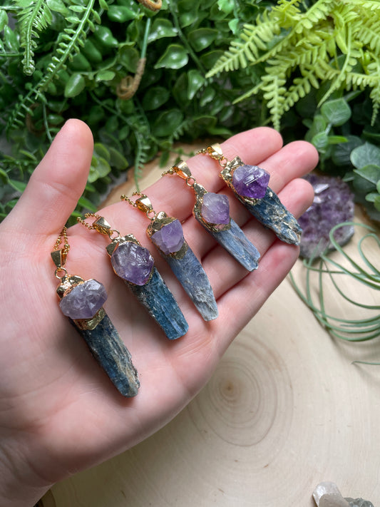 Blue Kyanite and Amethyst Necklace