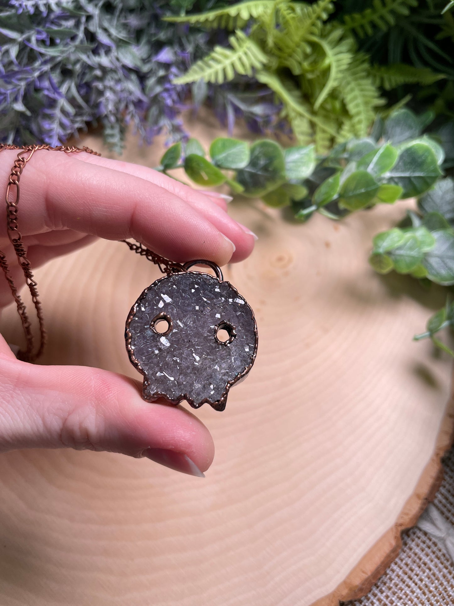 Druzy Amethyst Skull Necklace