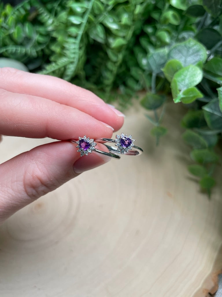 Amethyst Heart Adjustable Ring