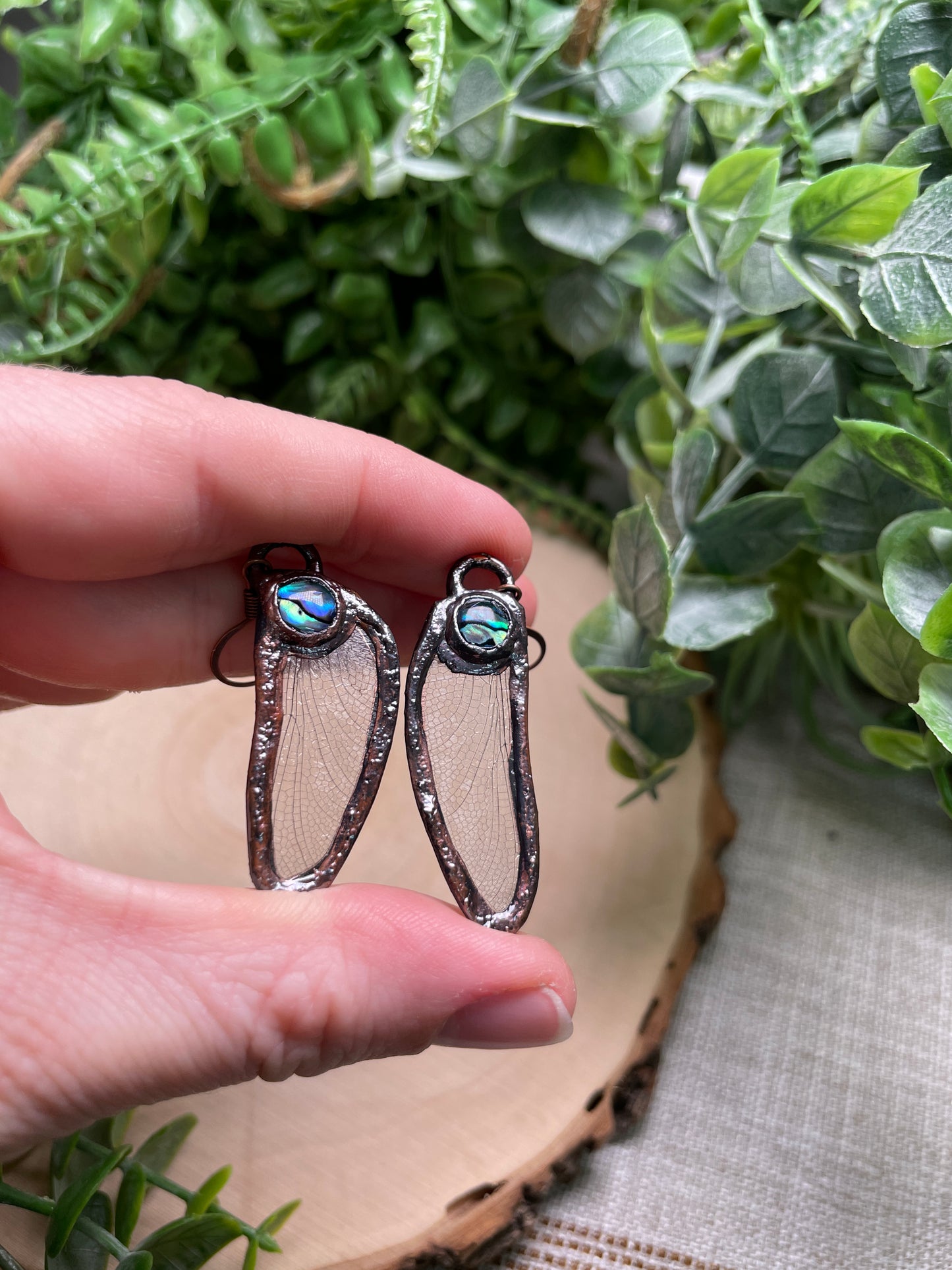 Abalone Shell Dragonfly Wing Earrings