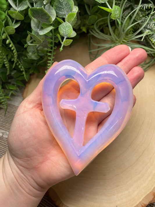 Pink Opalite Heart with a Cross
