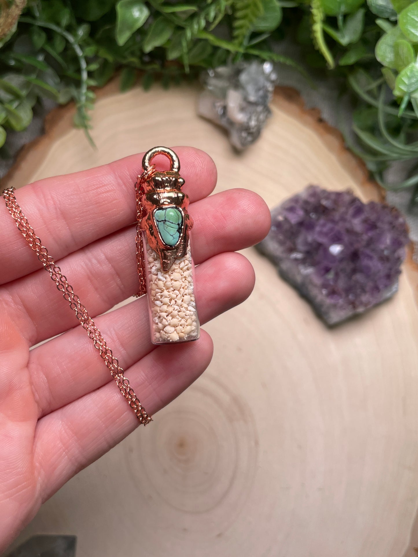 Natural Turquoise and Okinawa Star Sand Bottle Necklace