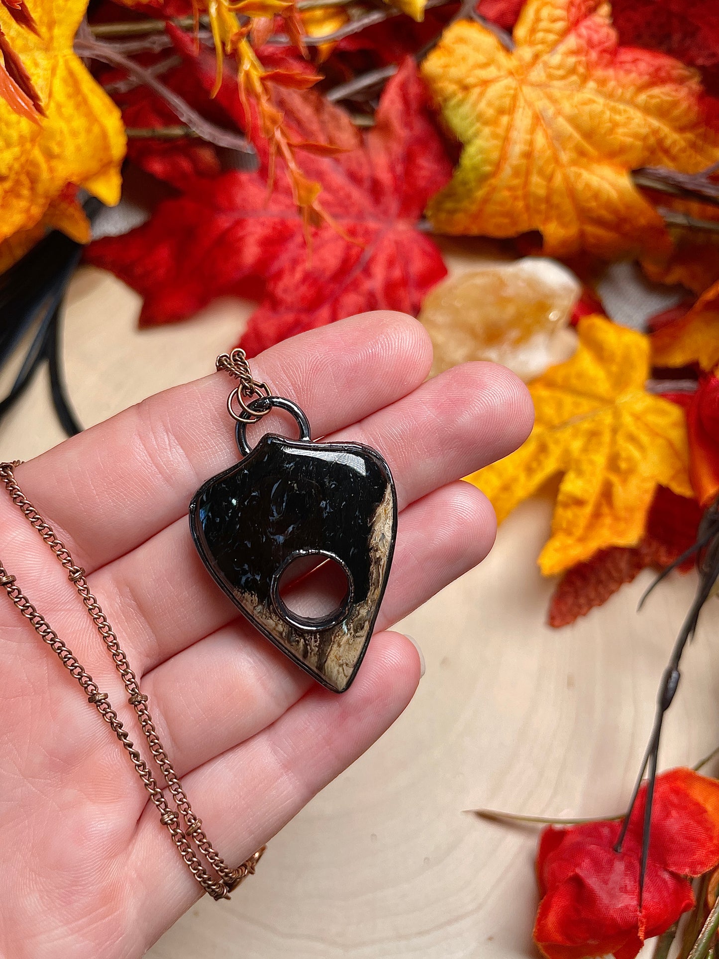 Fossilized Palm Root Planchette Necklace