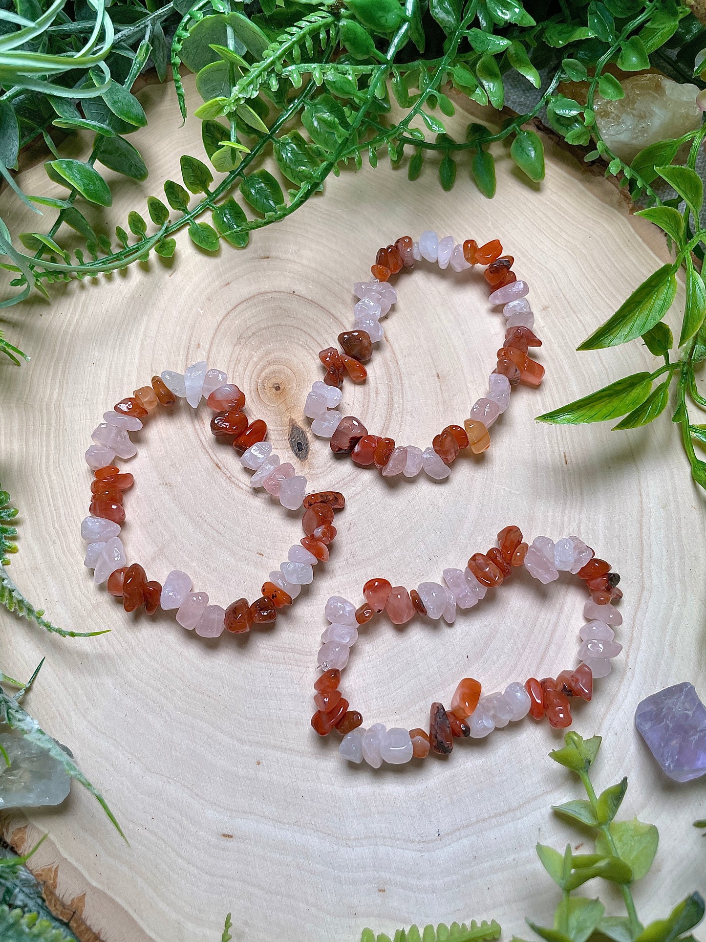 Love and Passion Chip Bracelet made with Carnelian and Rose Quartz