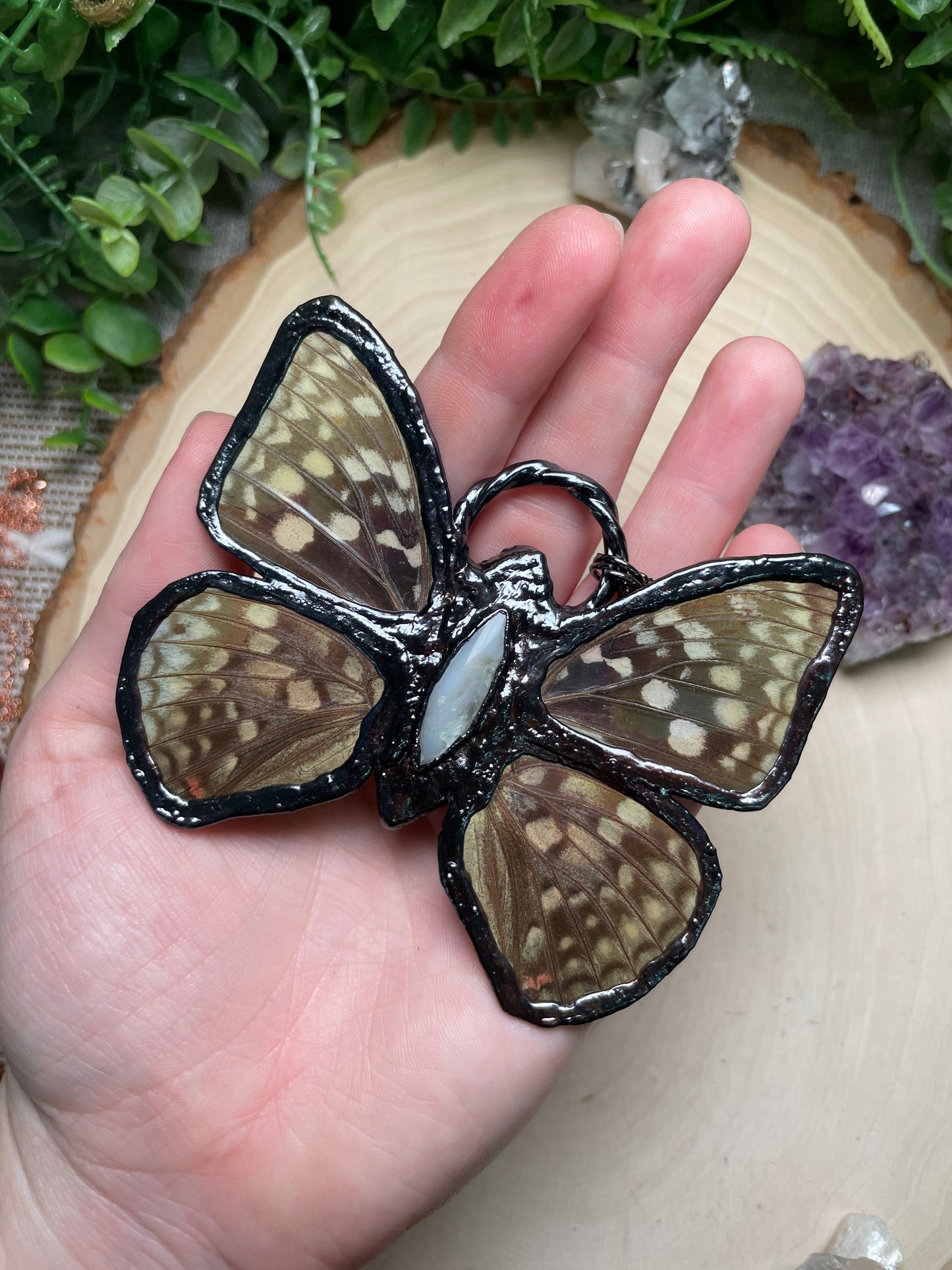 Vision- Labradorite, Mother of Pearl Shell, and Butterfly Wing Necklace