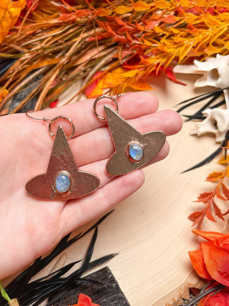 Moonstone Witch's Hat Earrings