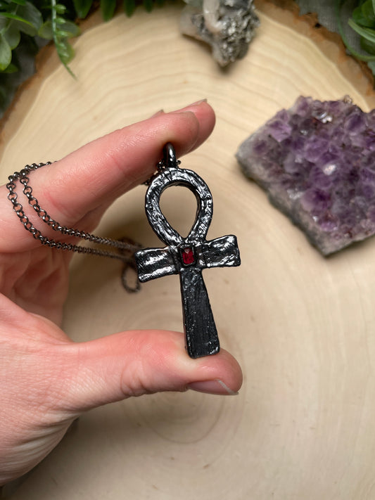 Garnet Ankh Necklace