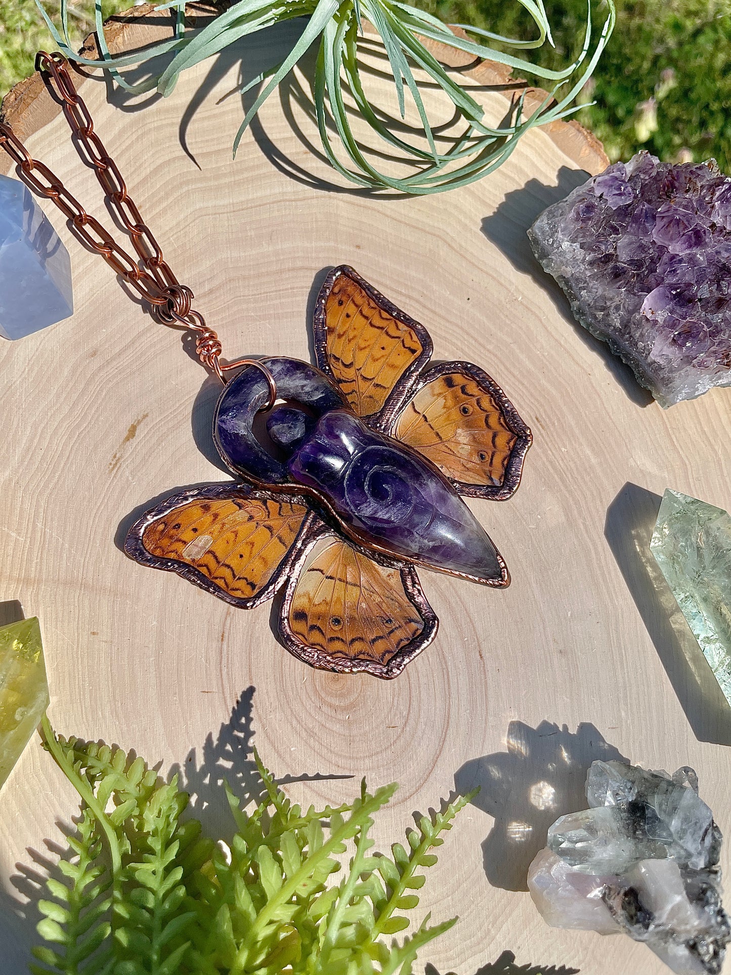 Fairy- Amethyst and Real Ethically Sourced Butterfly Wings Necklace