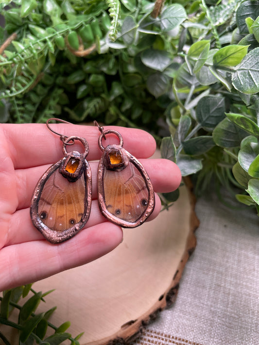 Orange Garnet Butterfly Wing Earrings