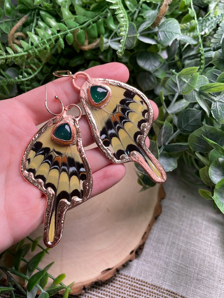 Green Agate Butterfly Wing Earrings