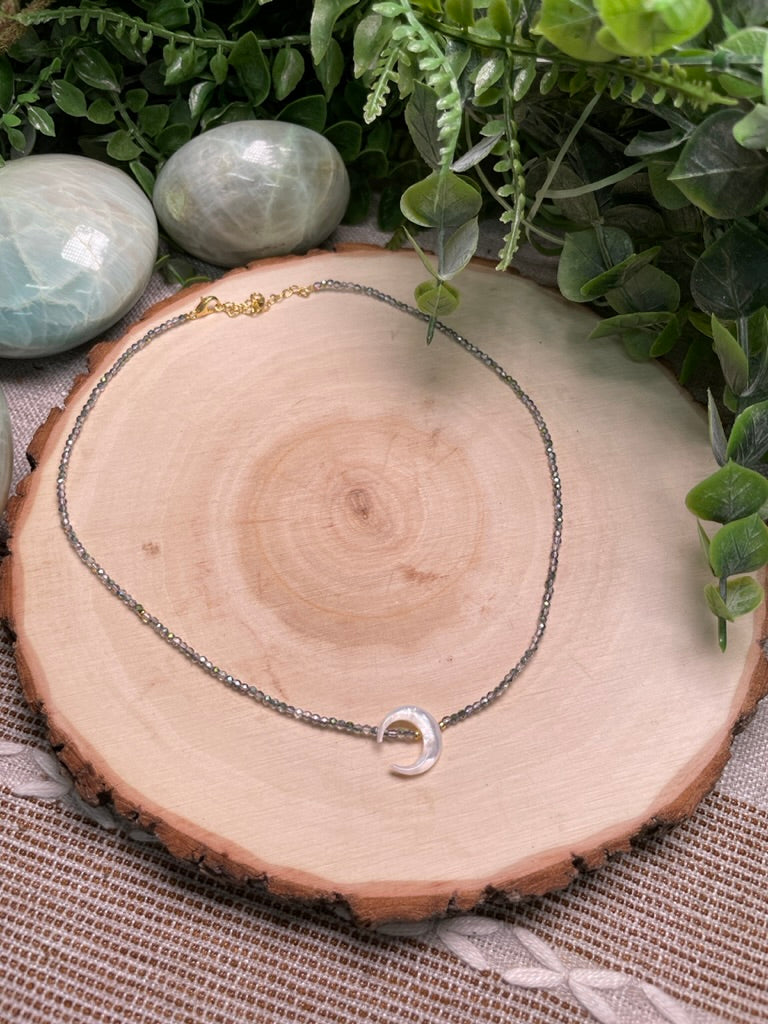 Mother of Pearl Shell Moon Choker Necklace