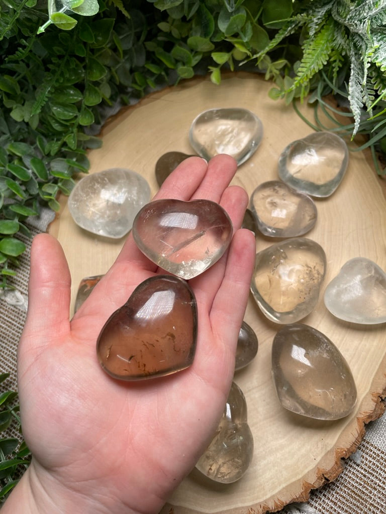 Smokey/ Clear Quartz Hearts (chipped)