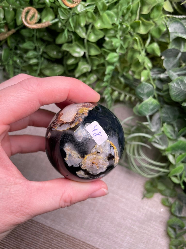 Black Flower Agate Sphere