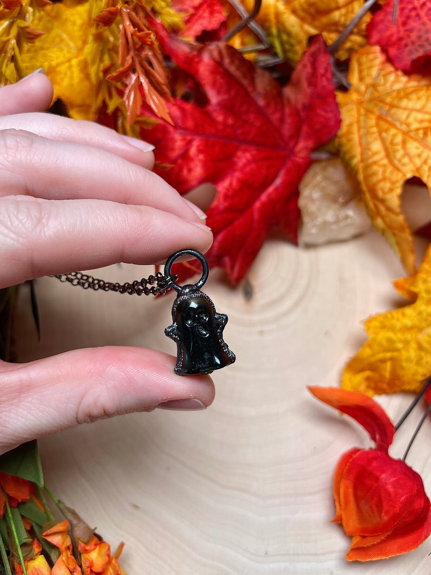 Silver Sheen Obsidian Ghost Necklace