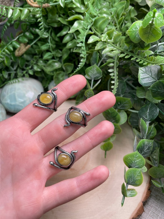 Yellow Agate Snake Adjustable Ring