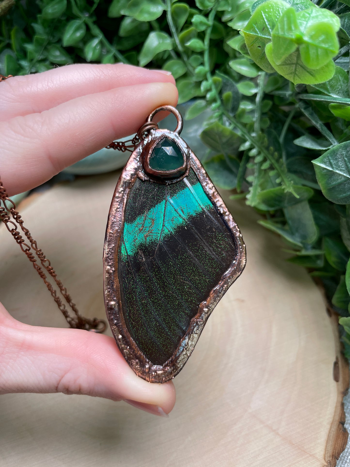 Green Agate Butterfly Wing Necklace