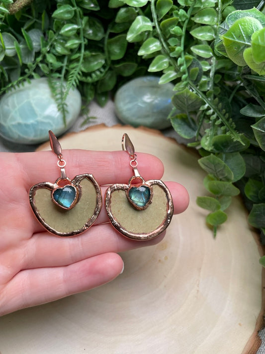 Leaf and Labradorite Heart Earrings