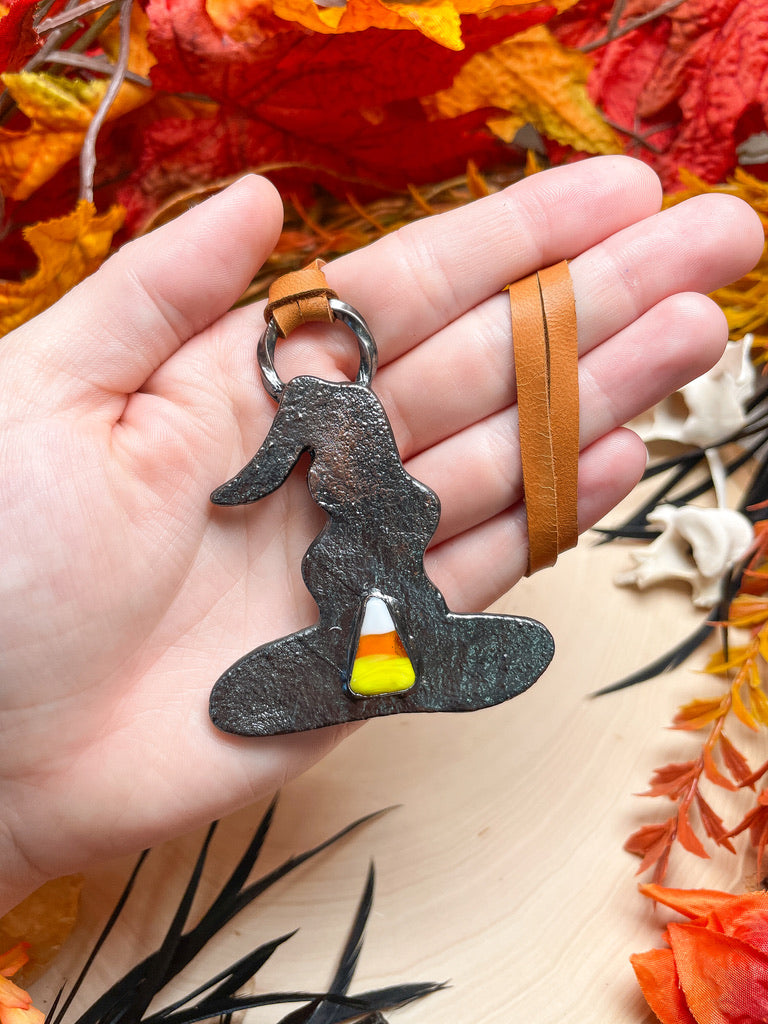Witch Hat Necklace with Glass Candy Corn