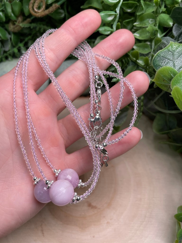 Kunzite and Clear Quartz Choker Necklace