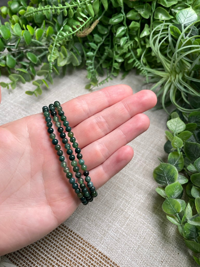 Moss Agate 4mm Beaded Bracelet