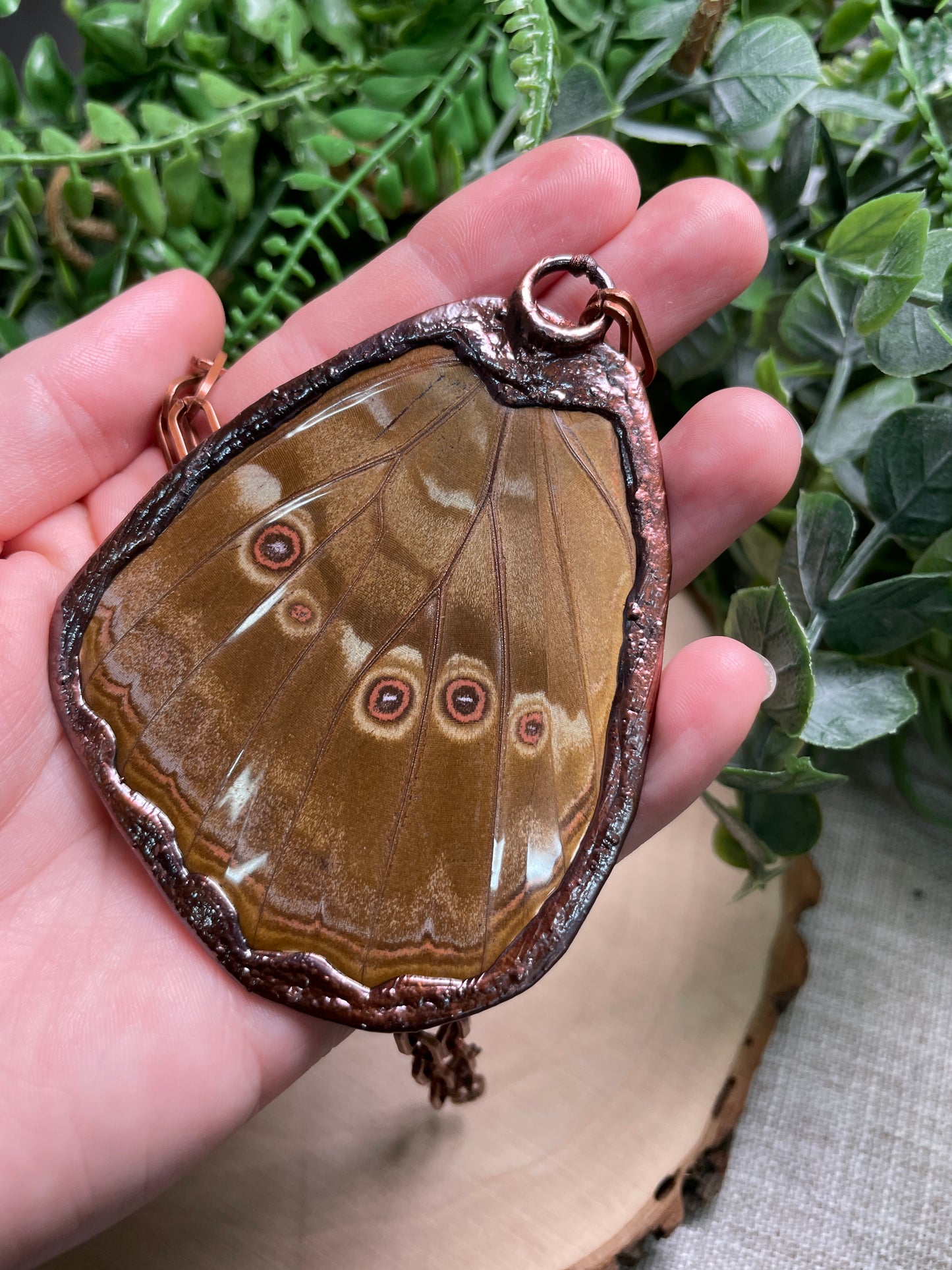 Peach Moonstone Morpho Moth Wing Necklace